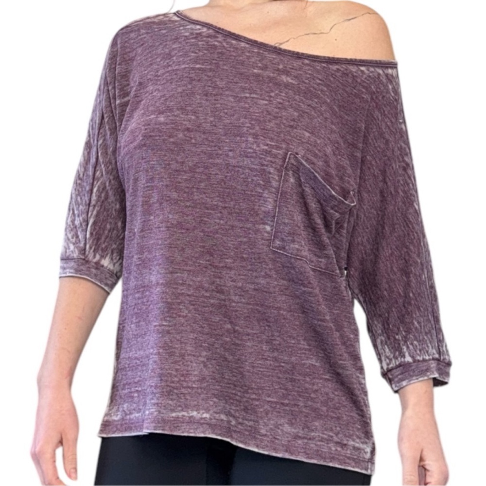 Freeloader Washed Plum Off-Shoulder Pocket Sweatshirt